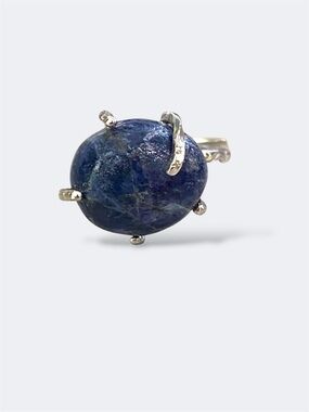 Lapis Lazuli Deep Blue Round Gemstone - S925 Adjustable Ring